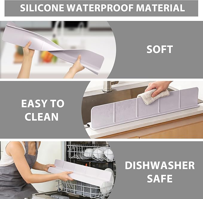 23Inch Sink Splash Guard – Extended Length & Tall Silicone Kitchen Sink Splash Guard with Overhang Drainage Design & Strong Suction Cups for Countertop (Light Pink, 23''x3.5'')