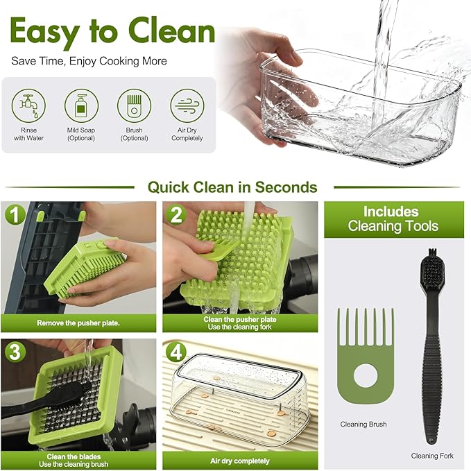 Ourokhome Food Chopper Manual Hand with Container, Mandolin Vegetable Slicer Onion Dicer with 8 Blades, Veggie Shredder for Potato, Tomato, Essential Kitchen Gadgets (8 in 1, Gray)