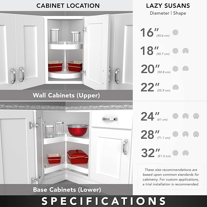 Rev-A-Shelf Dual Shelves Kidney-Shape 28" Lazy Susan Turntable Home Organizer for Diagonal Lower Corner & Base Kitchen Cabinets, Wooden, 4WLS472-28-52