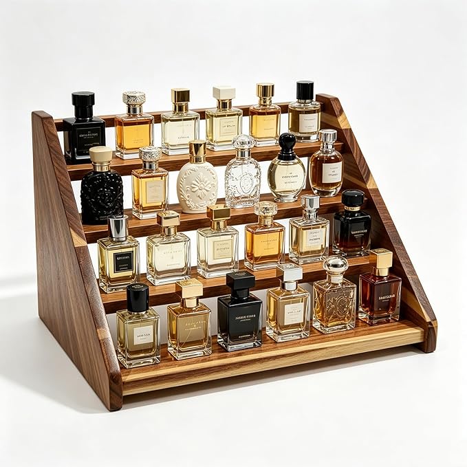 Acacia Wood 4 Tier Cologne Organizer for Men, Ladder Perfume Display Stand, Vanity Countertop Cologne Shelf, Perfume Organizer Stand Ideal Gift for Men Women