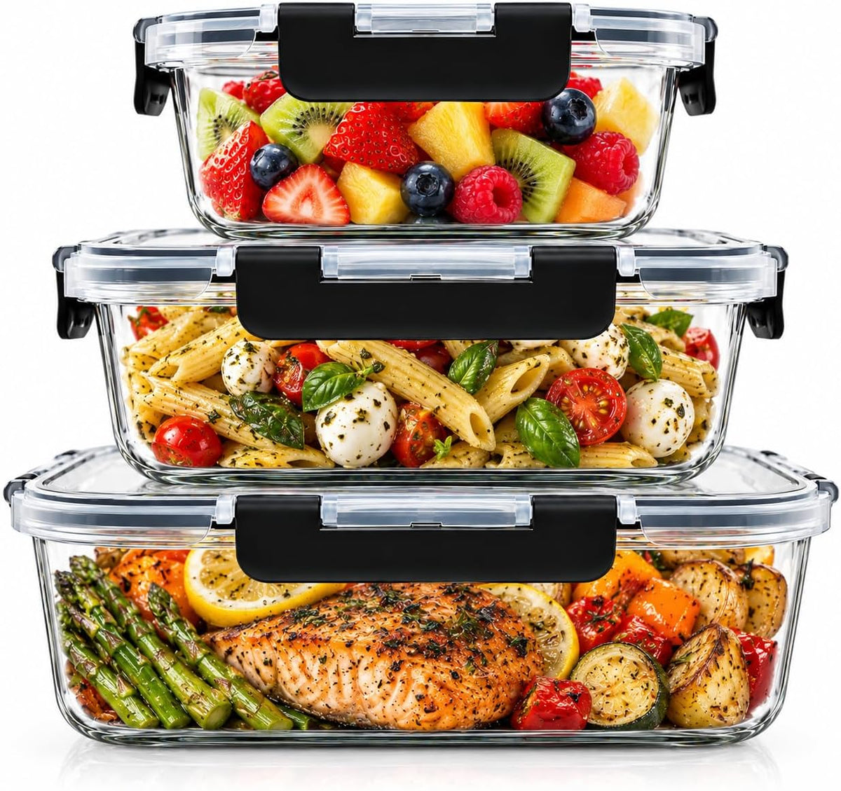 3 Pack (76/35 / 12.5) Oz Large Glass Storage Containers with Lids