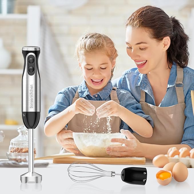 Bonsenkitchen Immersion Handheld Blender with Whisk, 20-Speed & Turbo Mode Hand Blender Stick 500W, 304 Stainless Steel Hand Blender for Soup, Smoothie, Puree, Baby Food