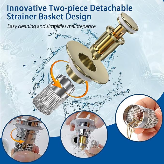 Bathroom Sink Drain Strainer,(3PCS) Pop-up Sink Drain Strainer with Removable Stainless Steel Strainer Basket Hair Catcher, Bathroom Sink Strainer for Bathroom Sink Stopper Replacement