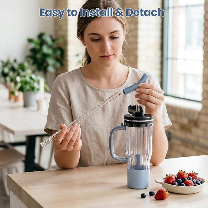 Replacement Straw for Ninja BlendBOSS Personal Smoothie Blender Tumbler, 2 Pack Reusable Glass Straws With Cleaning Brush Compatible With Ninja BlendBOSS Travel Tumbler