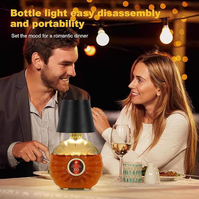 Wireless Bottle Lamp, 2025 New 3 Color Rechargeable Wine Bottle Lights for Bars Restaurants (Black, 1PC)