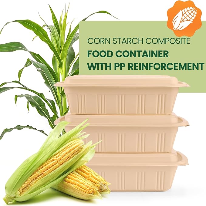50 Pack (100 Piece) Food Containers with Lids, 22oz Meal Prep Containers Reusable Plant-based Cornstarch Lunch Box BPA Free Small Disposable Take Out Togo Boxes for Salad Microwave & Freezer Safe