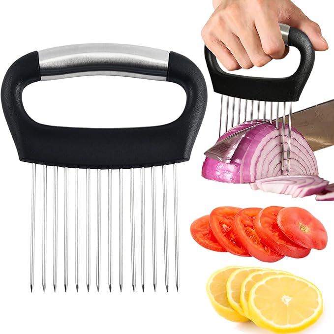 Hendiy Onion Slicer Holder, Large Stainless Steel Onion Holder for Slicing Tomato Cutter Vegetable Slicer Cutter Holder for Potato and Avocados, Eggs, Lemon, Assistant Tool