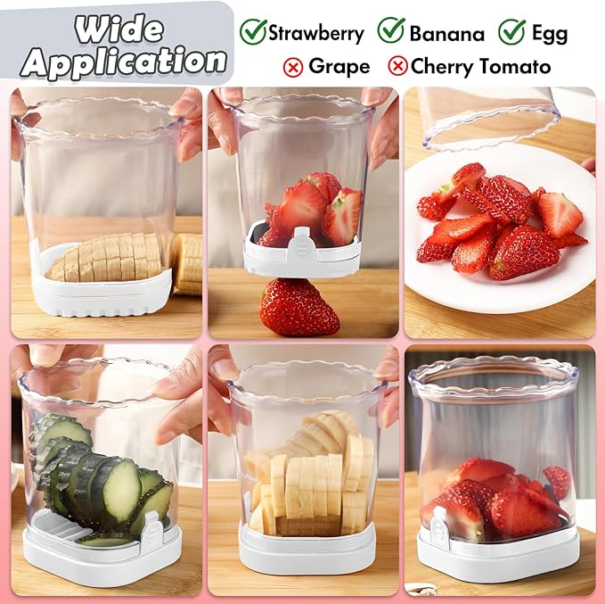 Creative Strawberry & Fruit Slicer - Detachable Cutter with Push Plate (White)