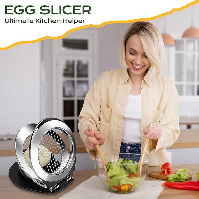 BIBURY Egg Slicer for Hard Boiled Eggs - Heavy Duty Stainless Steel Egg Cutter with 3 Slicing Styles for Eggs, Strawberries, Mushrooms - Easy to Clean & Dishwasher Safe