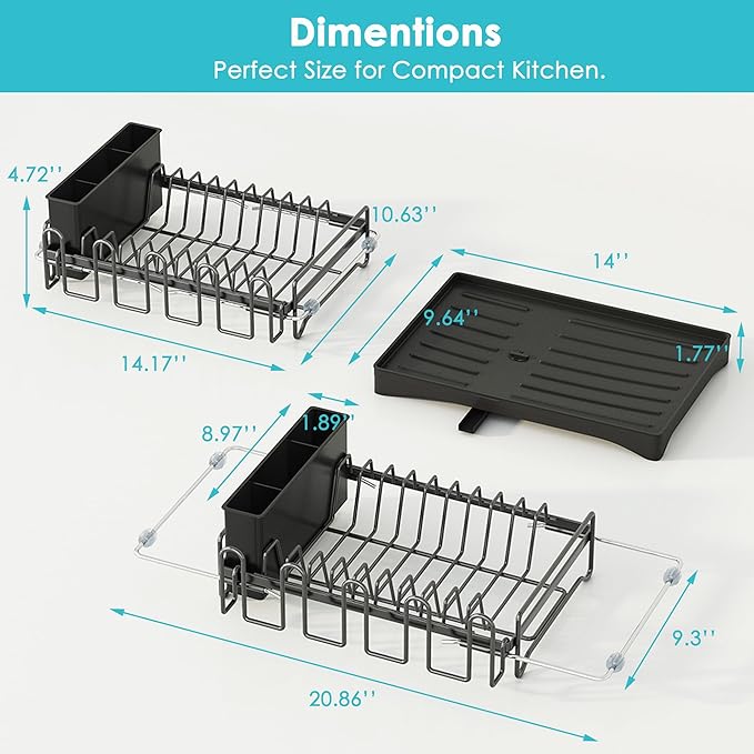 ANTOPY Dish Drying Rack in Sink, Expandable Rustproof Dish Rack for Kitchen Counter, Over the Sink Dish Drainer with Utensil Holder, Cup Rack, Drainboard, Space Saving Dish Dryer Rack for Inside Sink