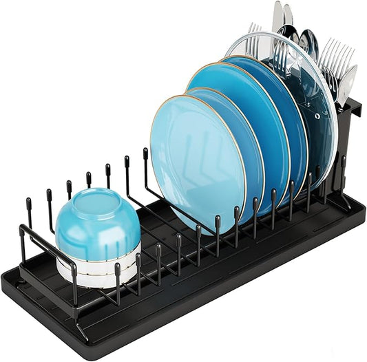 ANTOPY Small Dish Drying Rack - Compact Dish Rack for Kitchen Counter with Silicone Dish Drying Mat