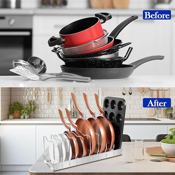 Lid Organizer Pot Lid Organizer Detachable and Adjustable Pots and Pans Organizer for Kitchen Cabinet Storage for Pots and Pans, Cutting Boards, Cooking Utensils (1 pack)