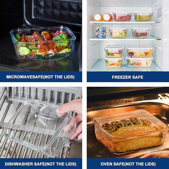 Bayco 8 Pack Glass Food Storage, Meal Prep Containers, Airtight with Lids - BPA-Free & Leak Proof (8 lids & 8 Containers) 30oz
