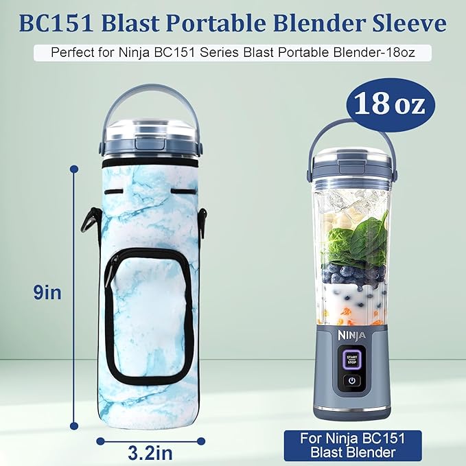 Storage Sleeve Bag for Ninja Blast Portable Blender with Shoulder Strap and Accessory Pocket Compatible with Ninja BC151NV/BC51NV/BC151BK/BC151CR/BC151EM/BC151PR/BC151WH Blast Portable Blender (Blue)