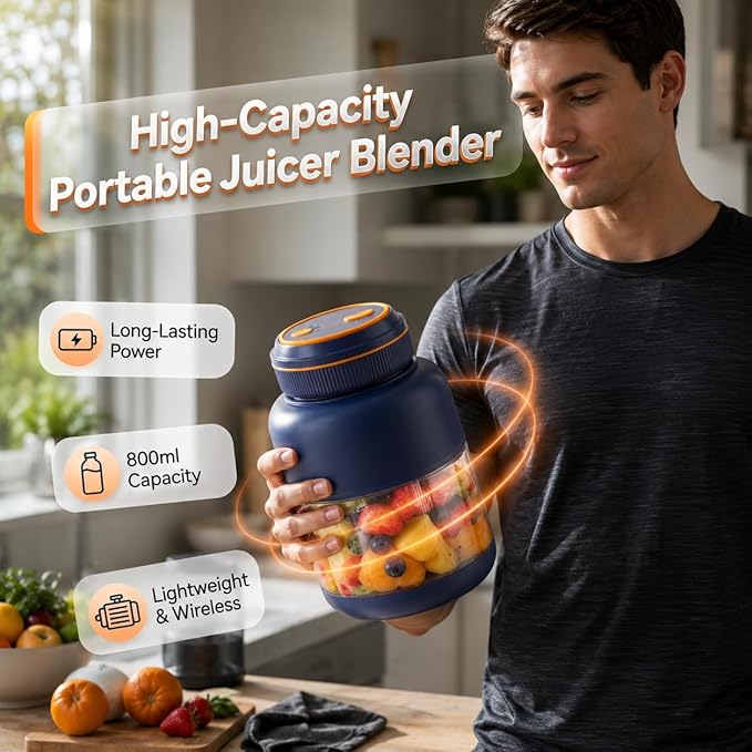 Portable Appliances Juicer, 2026 New 44oz Personal Size Blender for Shakes and Smoothies, Dual Lid Compact Travel Drinking Cup with Leakproof Handle for Office Outdoor (White, 1300 Milliliters)