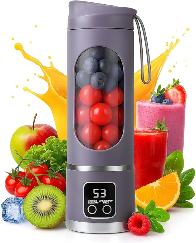 Digital Multimode Juicer Blender, 450ml Portable Blender Personal Electric-Smart LED Display Juicer,3 Speed12-Blade Fresh Juice Bottle, USB Rechargeable for Shakes and Smoothies,Fruit Juice (Purple)