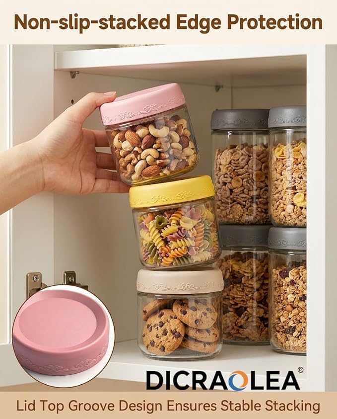 10 oz 4Pack Glass Overnight Oats Jars Containers with Airtight Leakproof Lids, Reusable Mason Jars for Meal Prep, Yogurt Parfaits, Smoothies, Salads & Healthy Breakfasts (10 OZ-4-2)