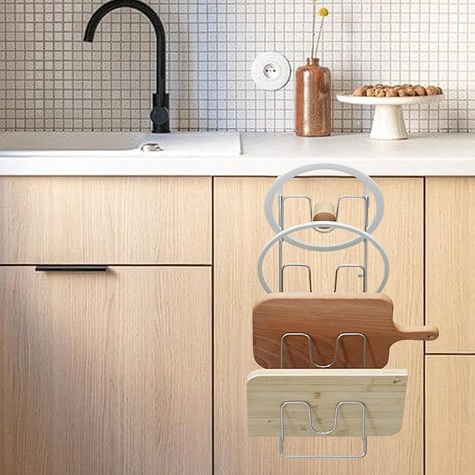 22.75" The-Cabinet Pot Lid Organizer,Silver Cantilever Racking 304 Stainless Steel Pot Cover Support 4 Tier Pot Lids Holders