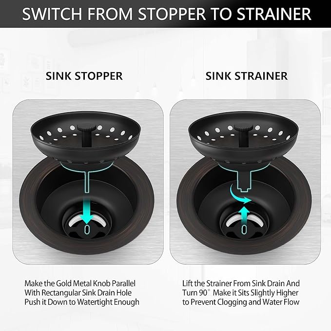 Kitchen Sink Drain Bronze 3-1/2 Inch Stainless Steel Kitchen Drain Strainer Assembly Kit with Strainer Basket and Drain Stopper for Standard Sink Drains Oil Rubbed Bronze