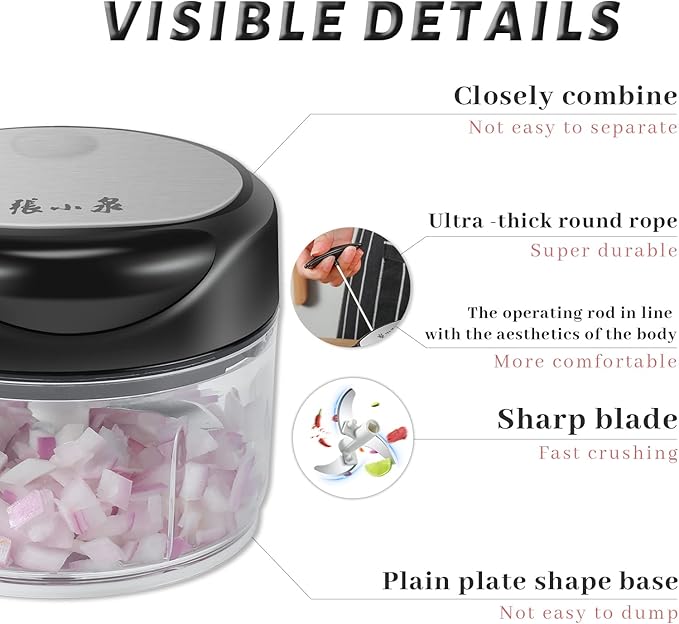 Manual Vegetable Chopper Hand Pull String Garlic Mincer Onion Cutter Manual Food Processor for Ginger, Chili, Fruit, Meat, Nuts Mini Portable Food Chopper 250ml