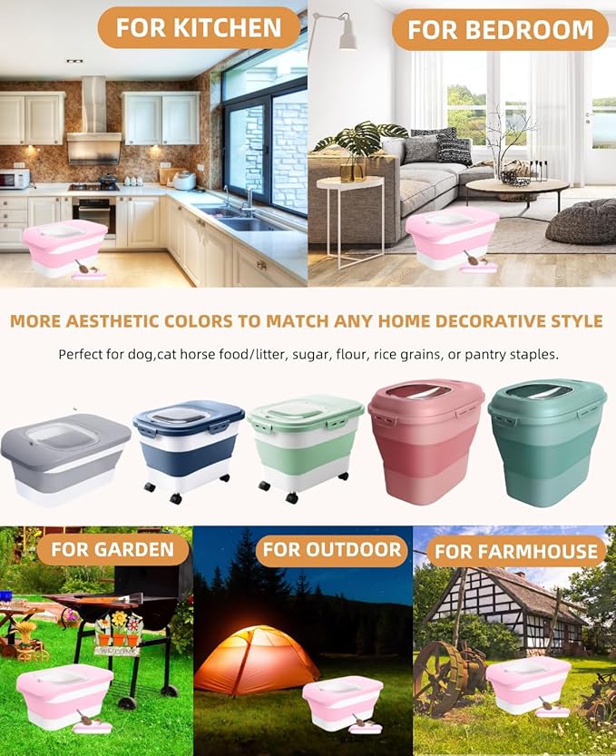 10-13 Lbs Dog Food Container, Collapsible Pet Food Storage Containers with Airtight Lid, Pet Food Scoop, Dog Food Storage Container Dry Food for Dog, Cat
