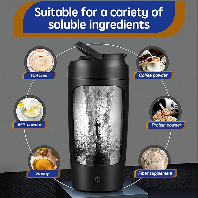 Electric Protein Shaker Bottle with Storage Box,22oz USB Rechargeable Mixer Cup,Made with Tritan, BPA Free, Protein Shakes for Mixer (Black)