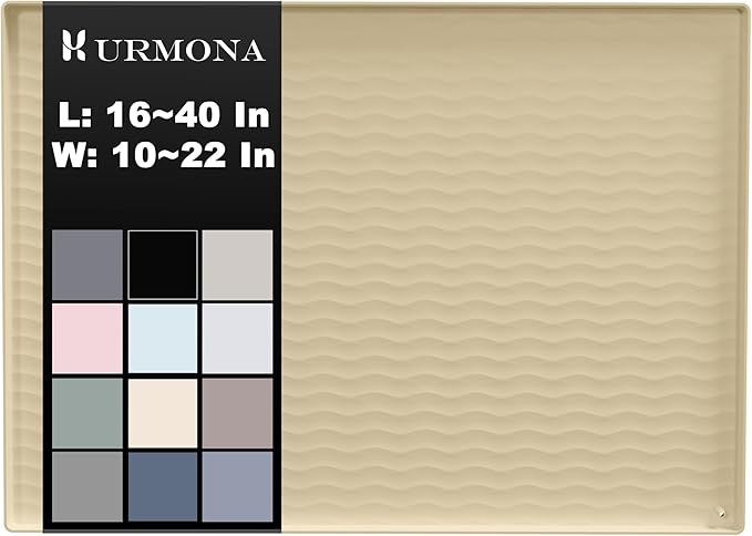 URMONA 16'' x 10'' Waterproof Silicone Under Sink Mat Cabinet and Counter Protector, Shelf Liner for Kitchen and Bathroom, Storage and Organizers, Litter Mat, Pet Cat Puppy Essentials(Khaki)