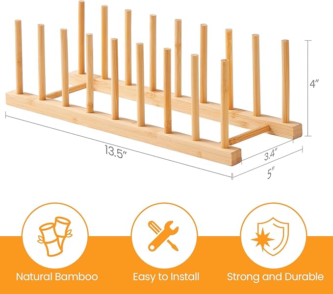 Bamboo Dish Drying Rack-2 PCS Pot Lid Plate Rack Organizer Holder
