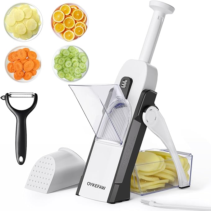 Mandoline Slicer for Kitchen, 6 in 1 Vegetable slicer, Potato Slicer with Thickness Adjuster,Faster Kitchen Slicer for Meal Prep (just Slice, With Peeler/Cleaning Brush, Mandolin)