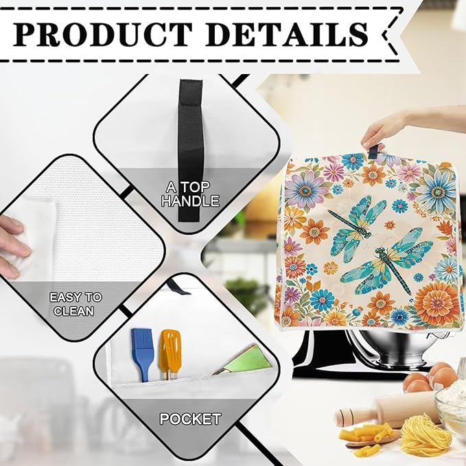 Country Sunflower Blender Cover for 4.5-5 Qt Mixers Practical Kitchen Stand Mixer Cover with Top Handle and Storage Pocket Washable Appliance Dust Protector for Modern Kitchen