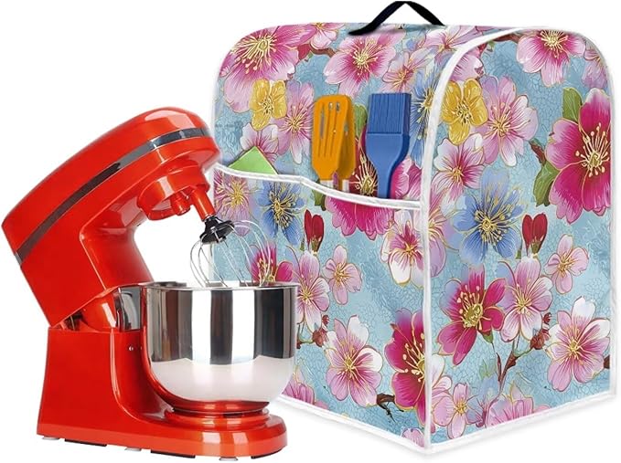 Spring Floral Mixer Cover with Handle & Storage Pocket for 6 to 8 Quart Blenders Machine Washable Polyester Dust Protection for Kitchen Counter Decor Housewarming Gifts