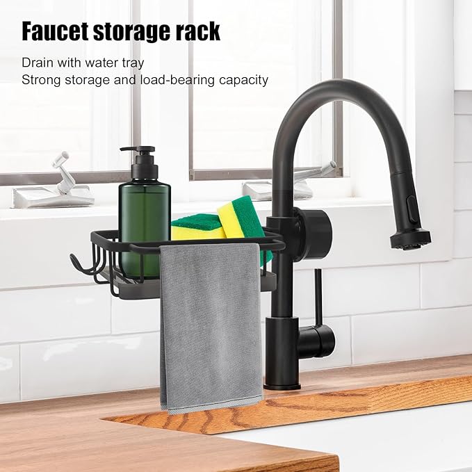 Kitchen Sink Faucet Organizer, Over Faucet Sink Rack Organizer, Kitchen Sponge Holder for Sink, Kitchen Sink Faucet Storage Rack, Multifunction Sink Caddy