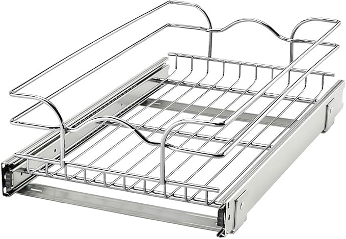 Rev-A-Shelf Steel Wire Pullout Drawer Organizer Shelf for Kitchen Cabinets, Slide Out Storage Basket, Min Opening Width of 11.5", 12" x 20", 5WB1-1220CR-1