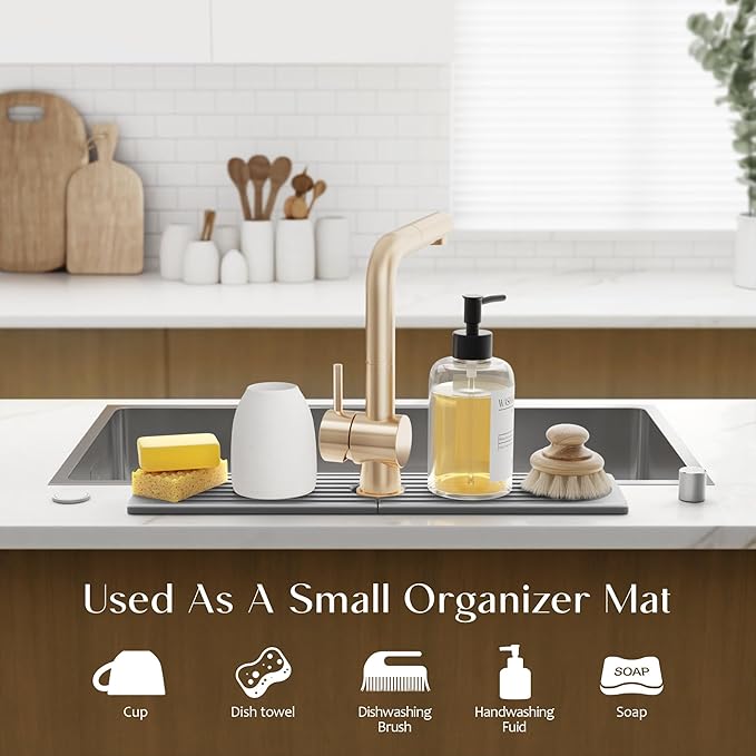 eormoe Kitchen Faucet Absorbent Mat - Large Diatomaceous Earth Splash Guard for Sink Faucet, Aesthetic Water Absorbing Stone Tray in The Modern Home (Grey, 23.6" x 5.5")