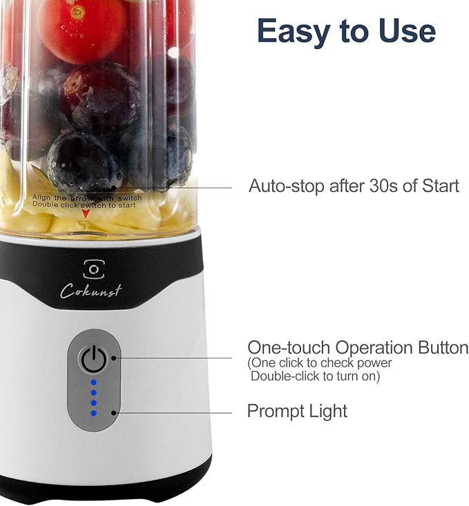 COKUNST Portable Blender, USB Rechargeable Personal Size Blenders, Smoothie Blender with 6 Blades for Protein & Shakes, Mini juicer with Extra Handle Lid for Travel Sports Outgoing, 18oz, Matte Back