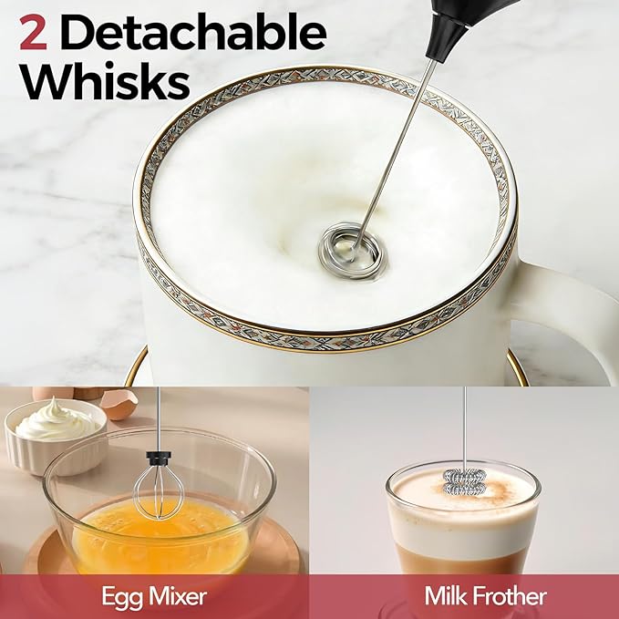 YARRAMATE Rechargeable Milk Frother with Stand, Coffee Frother Stirrer Wand, Handheld Drink Mixer with Stainless Steel Whisk, Electric Whisk Foam Maker for Lattes, Cappuccino, Matcha, Protein Powder