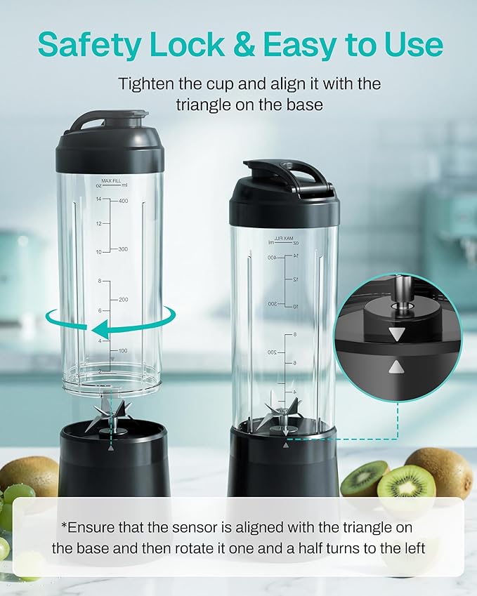 Behome Portable Blender Smoothies and Shakes, Personal Juicer 14 OZ BPA Free Portable Cups, USB-C Rechargeable, Dishwasher Safe Parts - Mini Small Blenders Cup Fits Home, Office, Gym, Travel