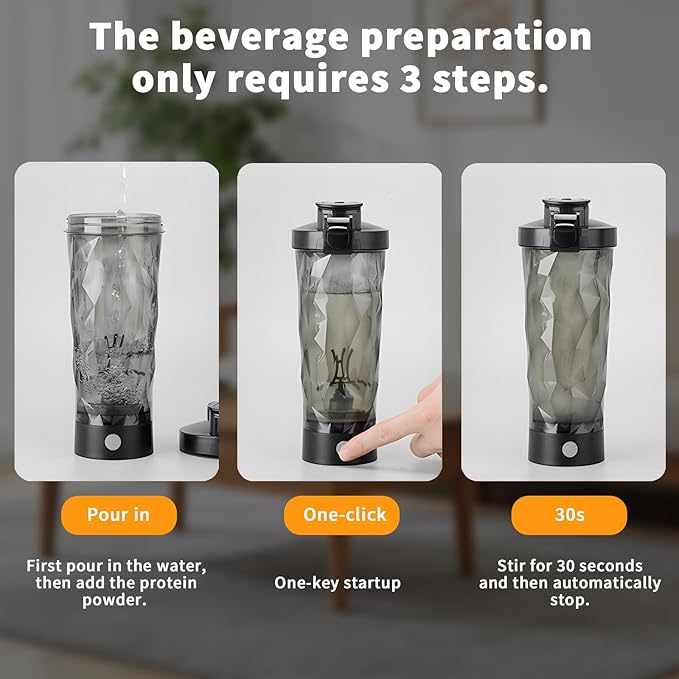 Premium Electric Protein Shaker Bottle, Sports Nutrition Mixer, Electric Water Shaker (Black)