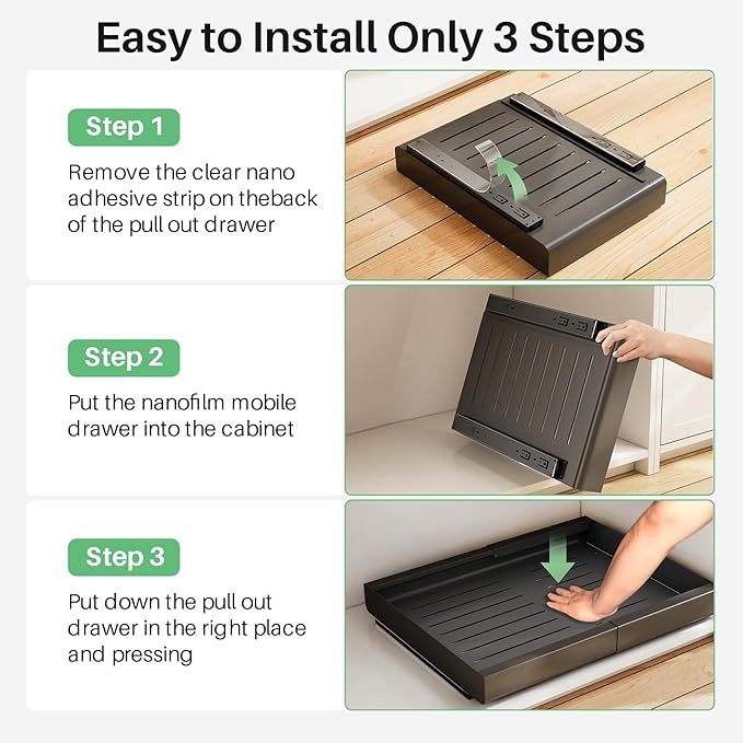 6 Pack Pull out Cabinet Organizer, Expandable(12"-20") Heavy Duty Slide out Drawer Fixed with Adhesive Nano Film for Pots, Roll out Shelf Storage for Kitchen Organization, Pantry, Bathroom(Black)