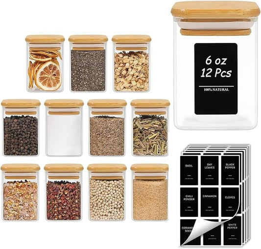 Spice Jars with Labels 6 oz 12Pack, Small Spice Containers Starter Set
