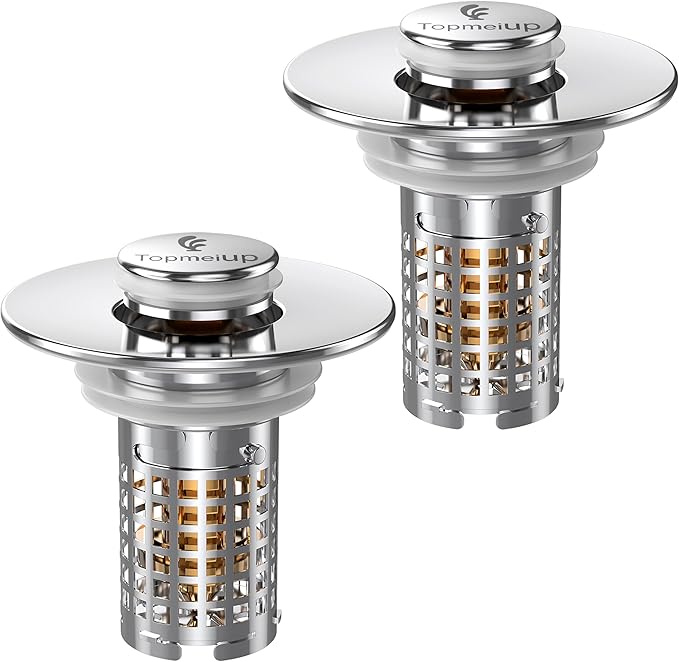 Bathroom Sink Drain Strainer(New-2pcs), Pop-up Sink Drain Strainer with Removable Stainless Steel Strainer Basket Hair Catcher, Bathroom Sink Strainer for Bathroom Sink Stopper Replacement