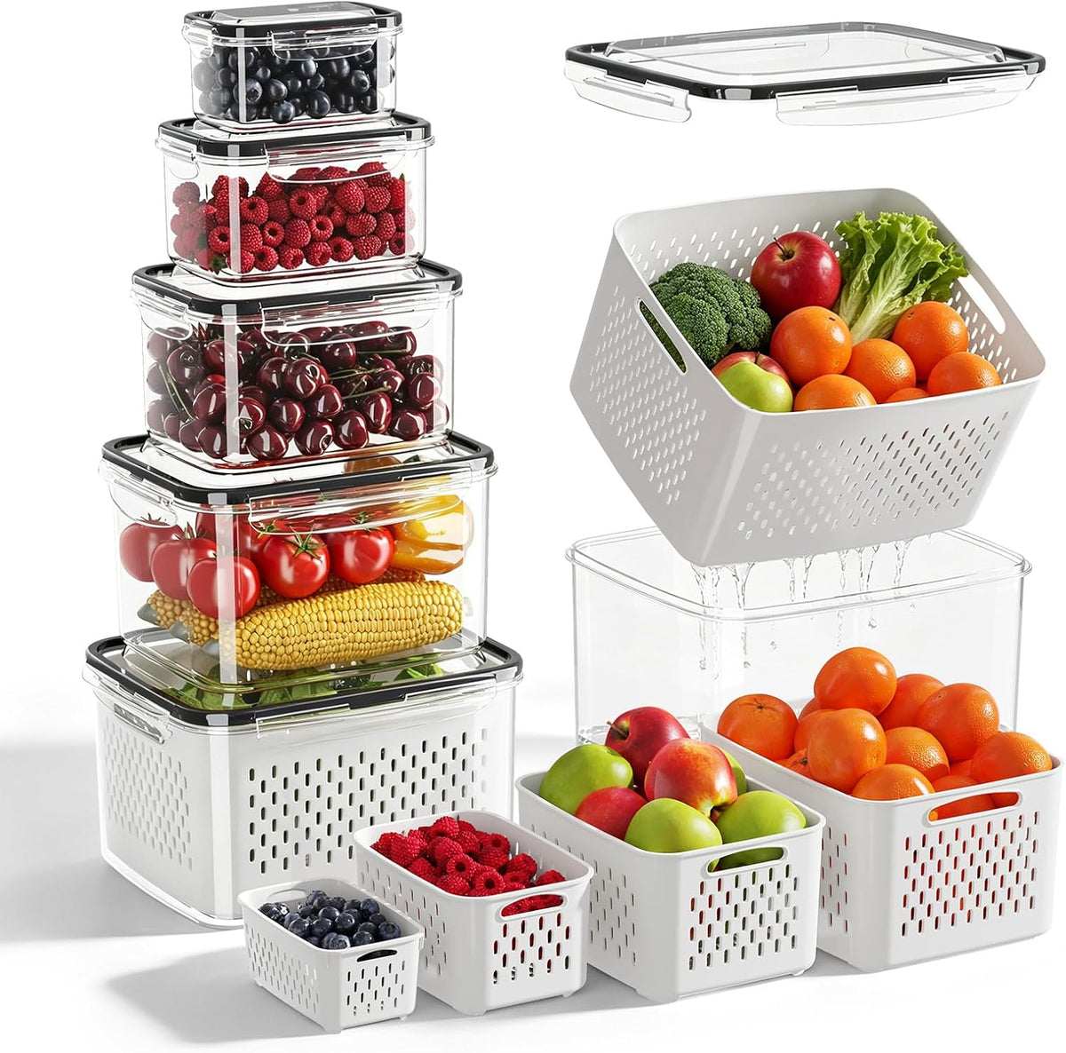6 Pack Fruit Storage Containers for Fridge with Removable Colander