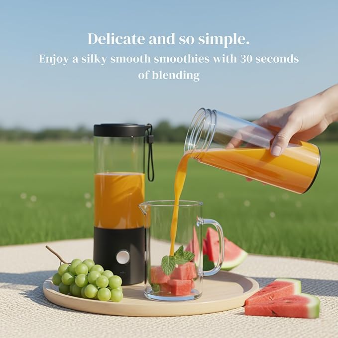 Portable Blender for Smoothies - 16oz Personal Mini Blender, USB-C Rechargeable and Self-Cleaning, Black