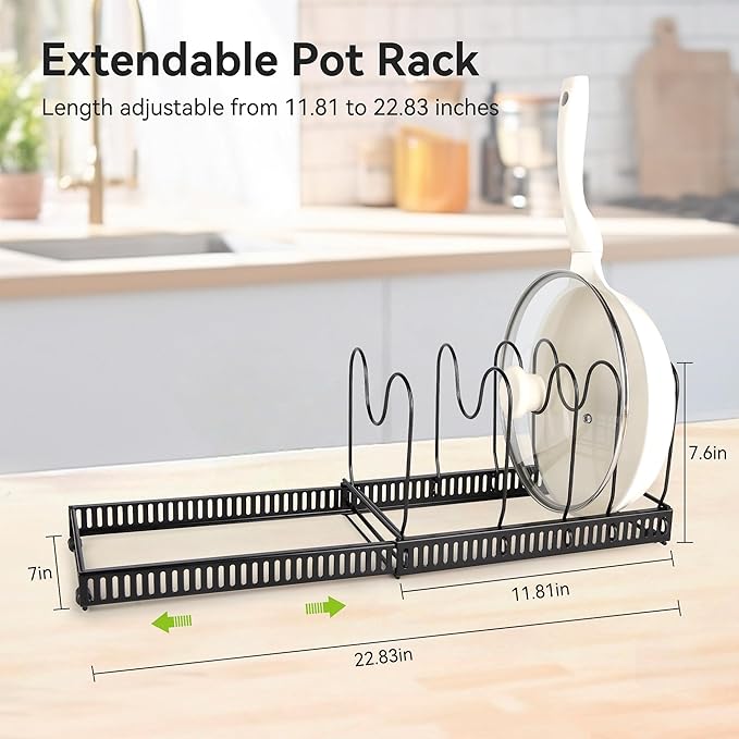 Fyvva Pots and Pans Organizer under Cabinet, Expandable 11.81''-22.83'' Pot and Pan Organizer, Pot Lid Organizer with 14 Adjustable Dividers for Lids, Baking Trays, Skillets (Black, 14 Dividers-A)