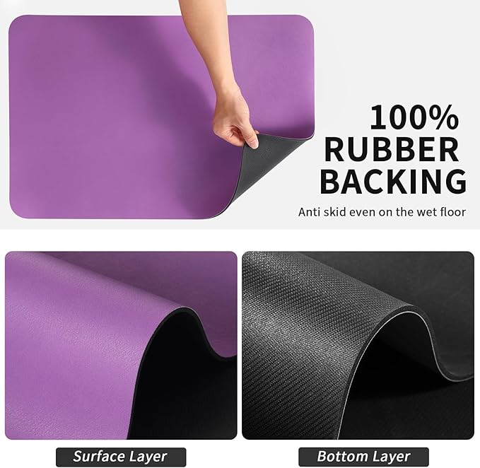 HotLive Dish Drying Mat for Kitchen Counter, Heat Resistant Drainer Mats with Non-slip Rubber Backed, Hide Stain Kitchen Super Absorbent Draining Mat, Easy to Clean Dish Rack Pad, Purple 18"x28"