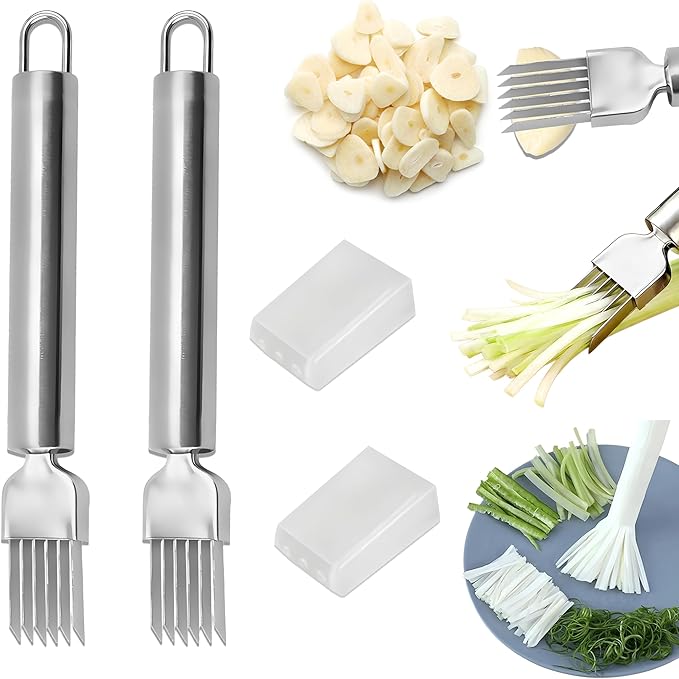 2PCS Green Onion Slicer,Multi-Blade Kitchen Herb Cutter,Green Onion Shredder,Professional Scallion Shredder,Shred Silk The Knife,Stainless Steel Chopped Green Onion Knife for Garlic,Vegetable,Salads