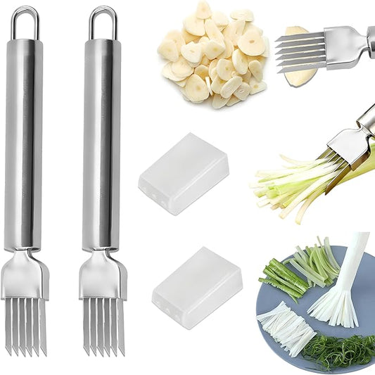 2PCS Green Onion Slicer,Multi-Blade Kitchen Herb Cutter,Green Onion Shredder,Professional Scallion Shredder,Shred Silk The Knife,Stainless Steel Chopped Green Onion Knife for Garlic,Vegetable,Salads