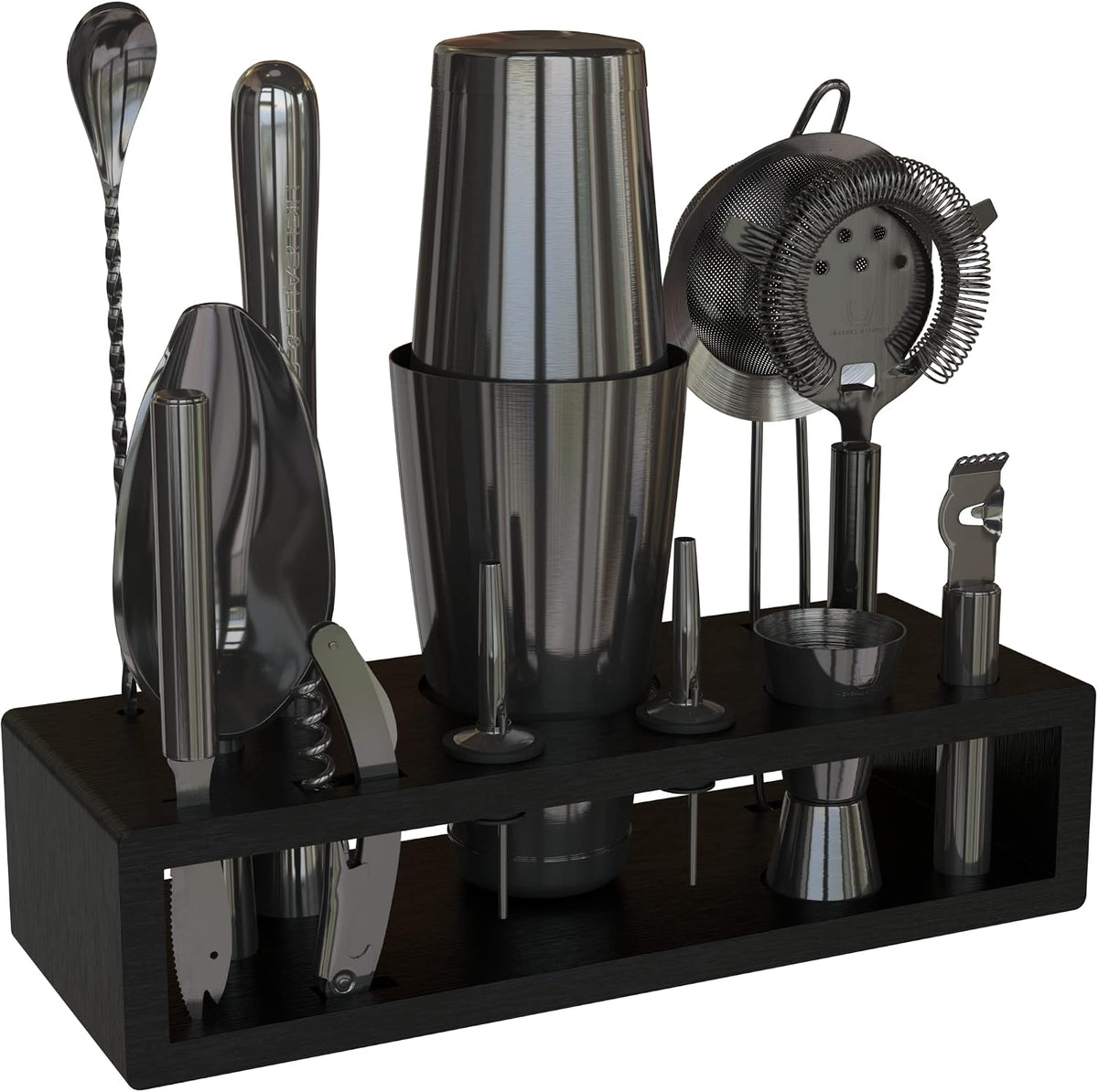 13-Piece Gunmetal Black Stainless Steel Boston Cocktail Shaker Bar Tool Set with Mixology Bartender Kit Accessories