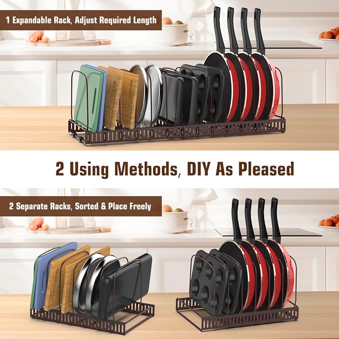 Housolution Cutting Board Organizer Rack, Expandable Baking Tray and Cookie Sheet Organizer with 14 Adjustable Dividers, Bakeware Muffin Tin Cupcake Pan Storage Organizer for Cabinet, Bronze