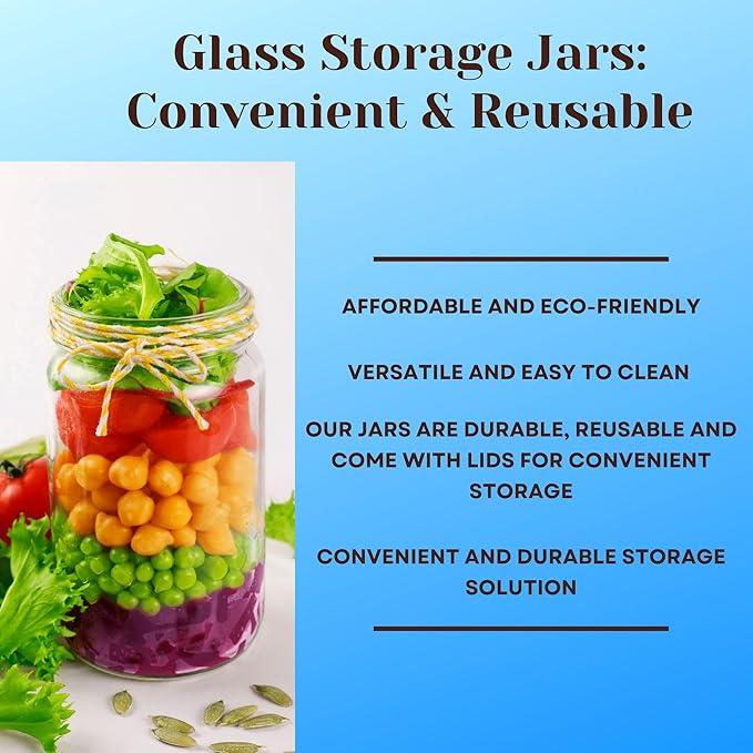 JARMING COLLECTIONS Mason Jars 32 Oz Extra Wide Mouth Glass Jars with Lids - Storage Glass Jars 32 oz with Lids - Quart Container with Lids - Made in the USA (Set of 2)